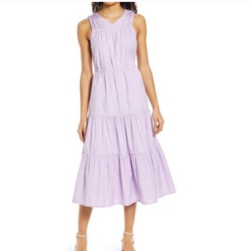 Halogen Tiered Poplin Dress in Purple Bloom